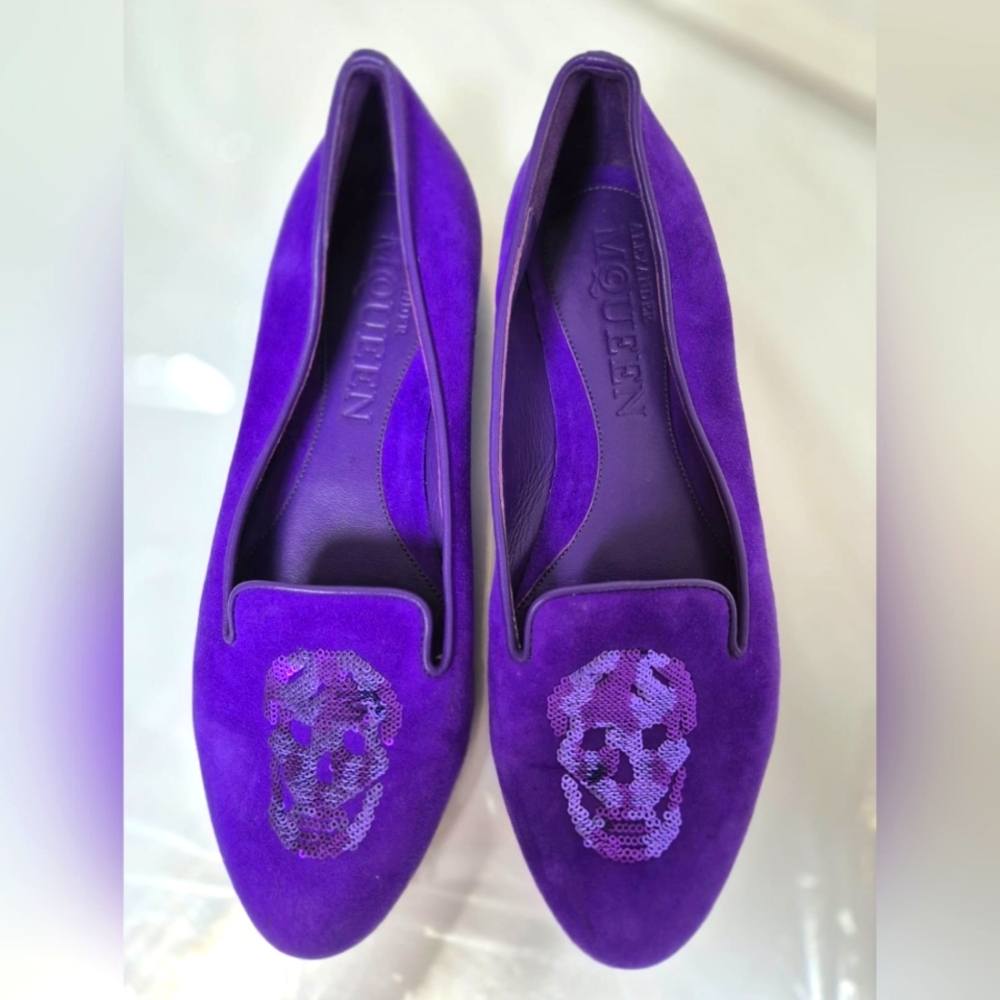 Alexander McQueen Purple Suede & Sequin Skull Loafer